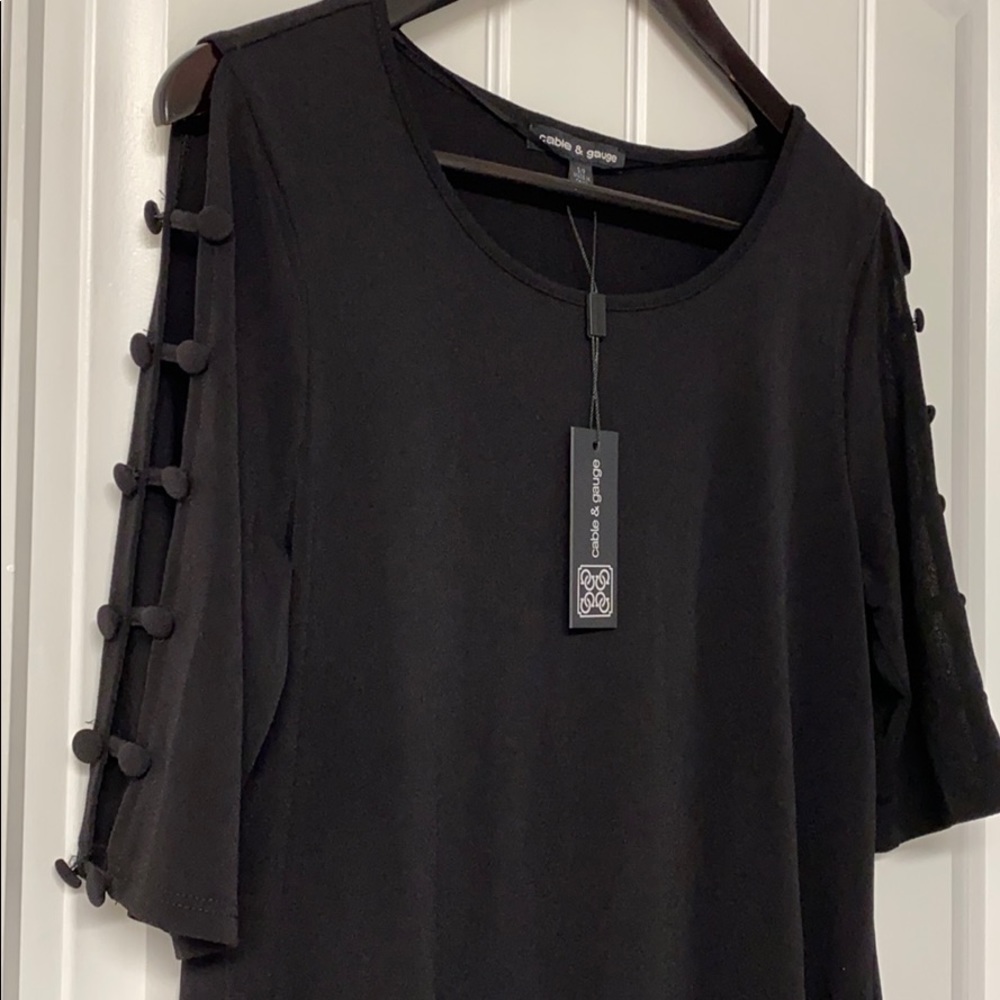 Black 3/4 Button-Sleeve Blouse, S